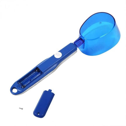 Digital Spoon Scale With LCD Display For Accurate Kitchen Measurements - compact blue spoon with removable heads and visible LCD battery compartment