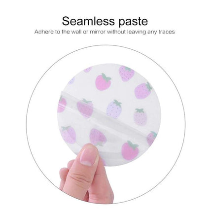 Bathroom Organizer for Toothbrush and Toothpaste Storage - clear round adhesive wall pad with strawberry pattern for seamless mounting