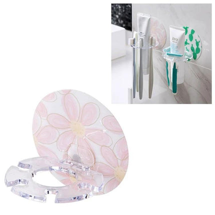 Bathroom Organizer for Toothbrush and Toothpaste Storage wall-mounted suction rack holding toothbrushes and tube on countertop