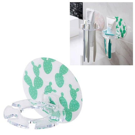 Bathroom Organizer for Toothbrush and Toothpaste Storage - wall-mounted cactus print toothbrush and toothpaste holder