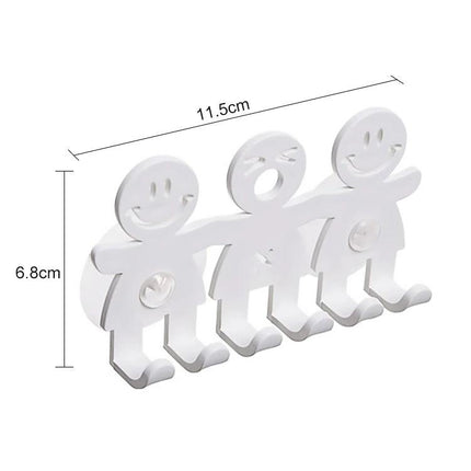 Smiley Face Suction Cup Holder for Everyday Bathroom Storage - white 5-toothbrush wall mount with three connected smiley figures, 11.5cm x 6.8cm