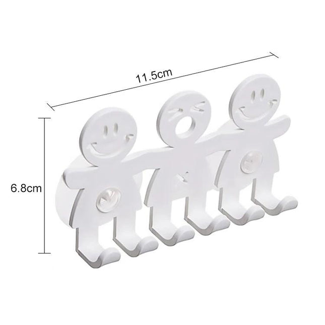 Smiley Face Suction Cup Holder for Everyday Bathroom Storage - white 5-toothbrush wall mount with three connected smiley figures, 11.5cm x 6.8cm