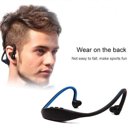 HEONYIRRY Wireless Sports Earphones With Mic For Running shown worn behind-ear with mic and on-ear controls