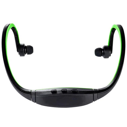 HEONYIRRY Wireless Sports Earphones With Mic For Running showing green black neckband earbuds with mic and on‑ear controls
