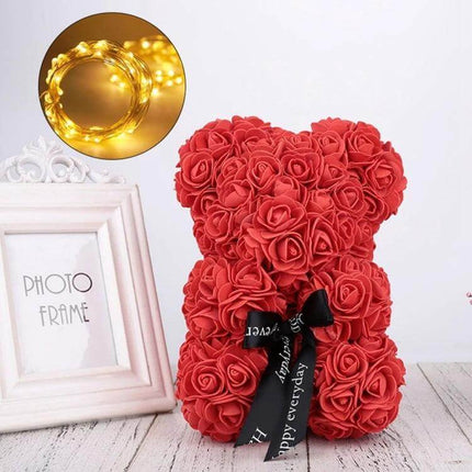 Bear Shaped Artificial Foam Rose Ornament 25cm Red - red foam rose teddy for table centerpiece, low-maintenance decorative accent