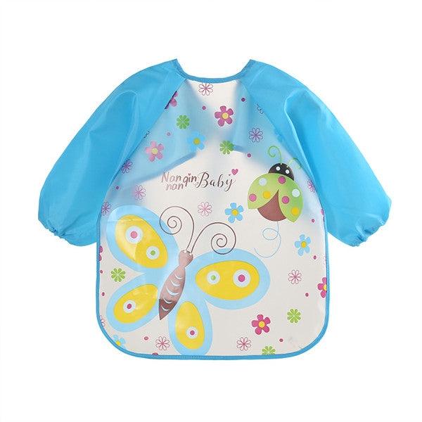 Waterproof Long Sleeve Cartoon Baby Bibs for Toddlers Blue Betterfly