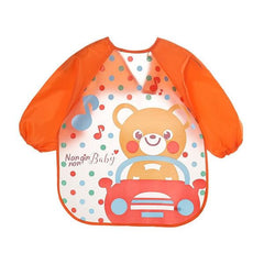 Waterproof Long Sleeve Cartoon Baby Bibs for Toddlers Orange Bear