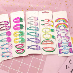 Set of 6 Colorful Cartoon Fruit Hair Clips for Kids - Rainbow Hairpins