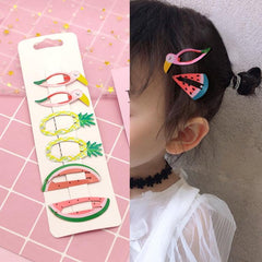 Set of 6 Colorful Cartoon Fruit Hair Clips for Kids - Rainbow Hairpins