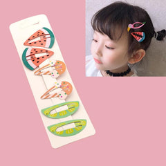 Set of 6 Colorful Cartoon Fruit Hair Clips for Kids - Rainbow Hairpins