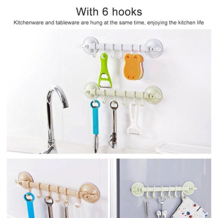 Practical Wall Hook for Everyday Towel Storage in Kitchen or Bathroom hanging towels and utensils on six-hook suction rail for tidy counters
