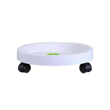 Universal Round Wheeled Plant Pot Tray For Easy Moving - white round tray with double-row caster wheels for effortless plant relocation