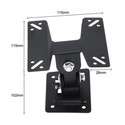 Versatile Black TV Wall Mount Bracket for 14-24 Inch Screens showing black adjustable bracket with VESA holes and dimensions