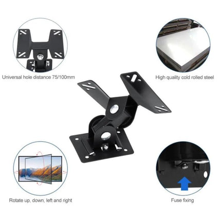 Versatile Black TV Wall Mount Bracket for 14-24 Inch Screens - adjustable black steel mount for 75x75/100x100 VESA TVs, tilt swivel and fuse fixing