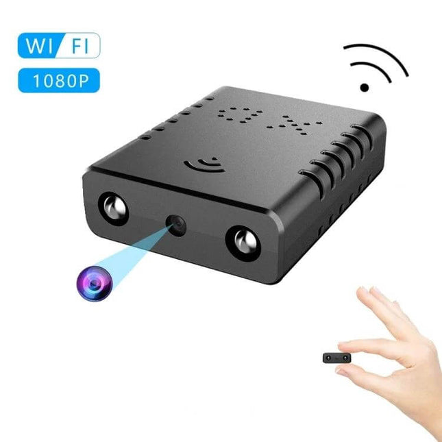 WiFi Mini Camera for Remote Monitoring with Night Vision compact 3x3x1cm black plastic 1080P discreet home office pet surveillance