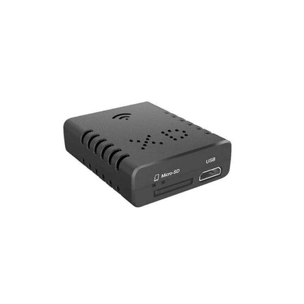 WiFi Mini Camera for Remote Monitoring with Night Vision compact 3x3x1cm black plastic camera with micro-SD and USB ports for home or pet monitoring