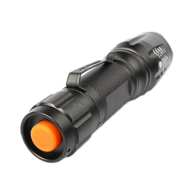Pen Clip Mini Flashlight Daily Carry For Everyday Tasks - compact black aluminum flashlight with orange tail switch and pocket clip