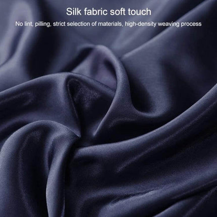 Home Silk-Like Bedding Set, 4-Piece US King Size Bed navy silk-satin polyester fabric close-up showing smooth subtle sheen