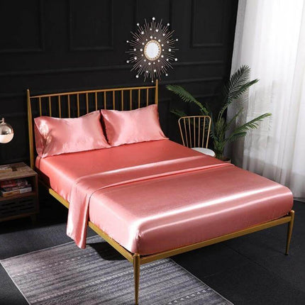 Home Silk-Like Bedding Set, 4-Piece US King Size Bed - Rose Satin Quilted Polyester Set on Modern Gold Frame