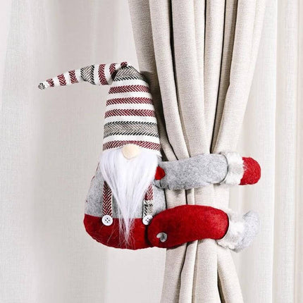 Christmas Curtain Buckle With Striped Hat, 38x26 Cm - festive red and grey gnome curtain tieback for windows and curtains