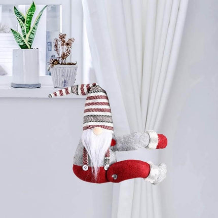 Christmas Curtain Buckle With Striped Hat, 38x26 Cm - festive red and grey gnome curtain tieback for window decor