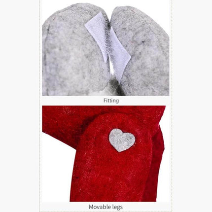 Christmas Curtain Buckle With Striped Hat, 38x26 Cm - close-up of felt buckle fitting and movable red leg with heart detail
