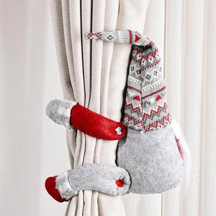Christmas Curtain Buckle With Striped Hat, 38x26 Cm - festive knitted gnome curtain buckle in grey red for window and curtain decor