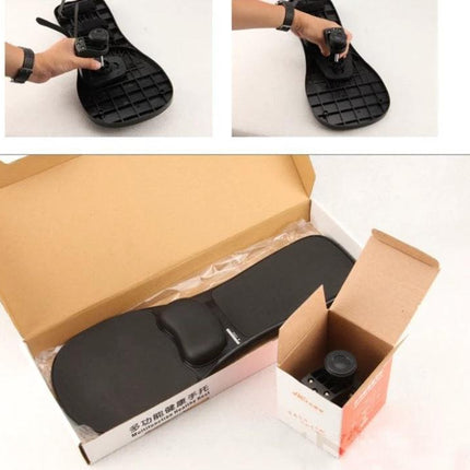Versatile Mouse Tray with Wrist Support for Desk and Chair showing black tray and wrist pad in open box with mounting hardware