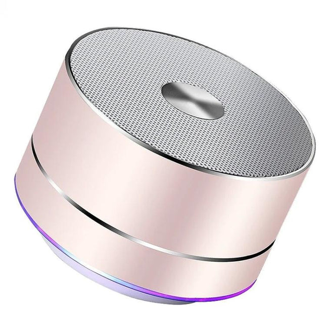 LENRUE Portable Bluetooth Speaker With Blue Ambient Light compact pink 3W speaker with Micro SD, Bluetooth, subtle blue glow