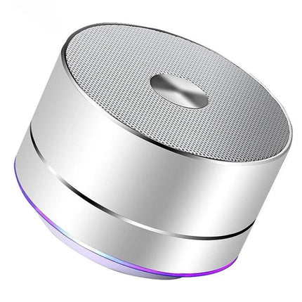 LENRUE Portable Bluetooth Speaker With Blue Ambient Light compact silver speaker 3W clear sound travel-ready