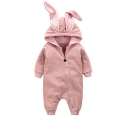 Cozy Cotton Hooded Bunny Ear Zipper Bodysuit for Spring and Autumn