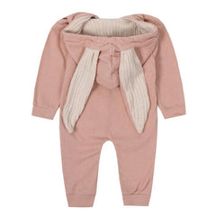 Cozy Cotton Hooded Bunny Ear Zipper Bodysuit for Spring and Autumn