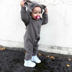 Cozy Cotton Hooded Bunny Ear Zipper Bodysuit for Spring and Autumn