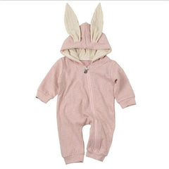 Cozy Cotton Hooded Bunny Ear Zipper Bodysuit for Spring and Autumn