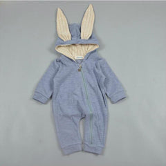 Cozy Cotton Hooded Bunny Ear Zipper Bodysuit for Spring and Autumn