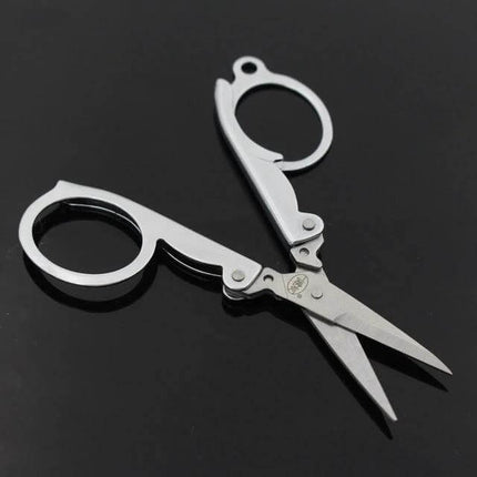 Travel Portable Mini Folding Scissors For Home And On The Go - stainless steel silver compact foldable V-blade for travel, crafts, and light trimming