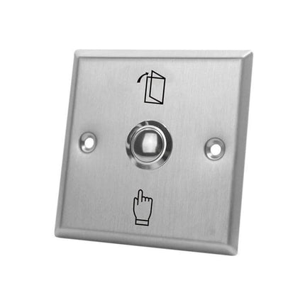 Stainless Steel Exit Button for Secure Door Access Control - brushed stainless push button with door icon for office security