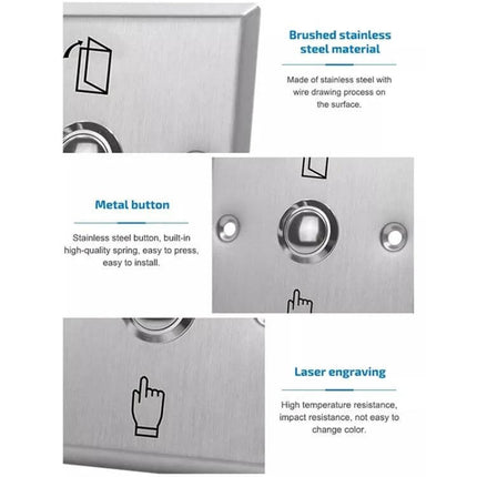 Stainless Steel Exit Button for Secure Door Access Control durable brushed stainless metal button with laser engraving and mounting holes