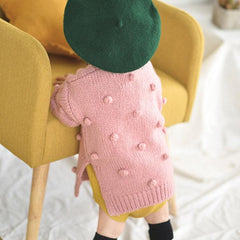 Cozy Knitted Cardigan Coat with Hair Ball Accents for Baby Girls - Autumn/Winter Fashion