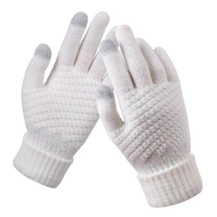 Winter Touch Screen Gloves Unisex Everyday Warm Mittens - white knit touchscreen adult gloves with textured palms and gray fingertip pads