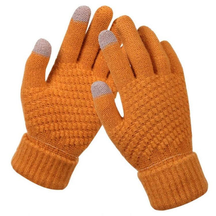 Winter Touch Screen Gloves Unisex Everyday Warm Mittens - orange knit touchscreen winter gloves for adults, textured grip and gray fingertip pads
