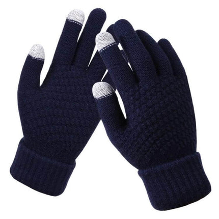 Winter Touch Screen Gloves Unisex Everyday Warm Mittens - navy knit touchscreen winter gloves for adults, rib cuff and reinforced fingertips
