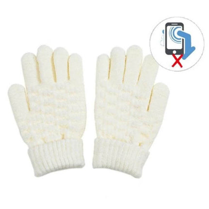Winter Touch Screen Gloves Unisex Everyday Warm Mittens - cream knit non-touchscreen kids variant, adult touchscreen-capable knit gloves