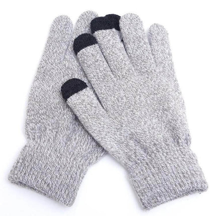 Winter Touch Screen Gloves Unisex Everyday Warm Mittens gray knit touchscreen adult gloves with black fingertip pads for commuting and driving