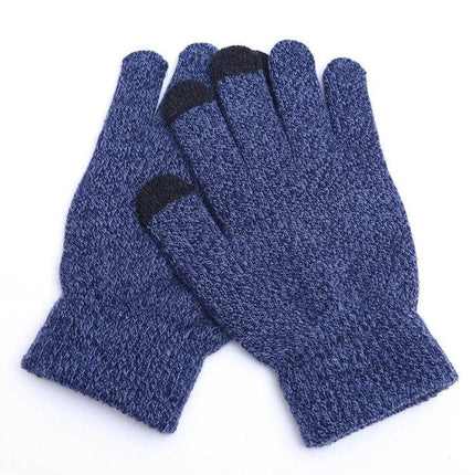 Winter Touch Screen Gloves Unisex Everyday Warm Mittens - navy knit touchscreen adult gloves for commuting, driving, office use