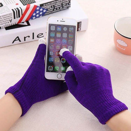 Winter Touch Screen Gloves Unisex Everyday Warm Mittens - purple touchscreen adult knit gloves using smartphone