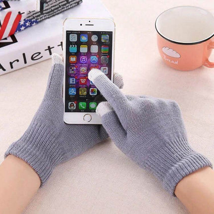 Winter Touch Screen Gloves Unisex Everyday Warm Mittens - grey knit touchscreen adult gloves using smartphone, cozy mix-fiber mittens for commuting and office