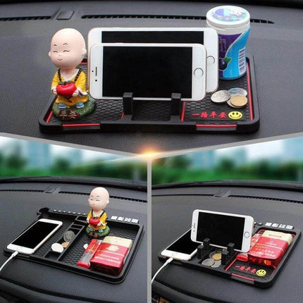 Car Interior Phone Holder Pad, Anti Slip Organizer For Center Console on dashboard holding phone, coins, cables and small items, PVC anti-slip pad 25.6x18 cm
