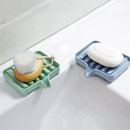 Practical Soap Dish for Daily Bathroom Organization on sink edge with quick-drain grooves, PP wheat straw compact soap holder