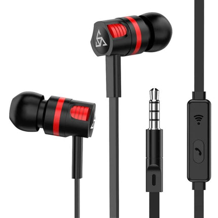 Wired In Ear Headphones With Microphone 3.5mm Jack For Daily Use sleek black red earbuds with inline mic and 3.5mm plug